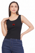 Women's Black Ladybug Beadwork Sleeveless Tank To