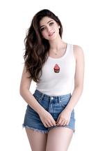 Women's White Cupcake Beadwork Sleeveless Tank Top