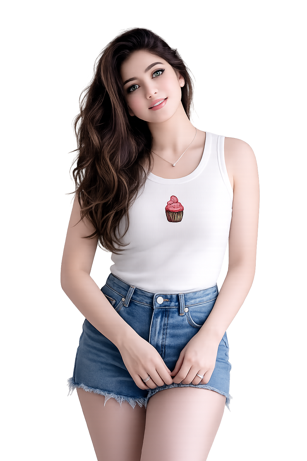 Women's White Cupcake Beadwork Sleeveless Tank Top