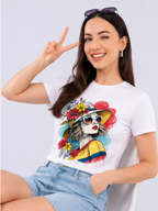 White Floral Summer Girl Graphic Printed Cotton T-Shirt for Women CherryPop