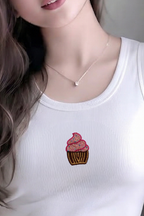 Women's White Cupcake Beadwork Sleeveless Tank Top