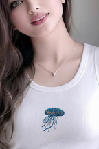 CherryPop White Jellyfish Hand-Beaded Rib Tank Top for Women