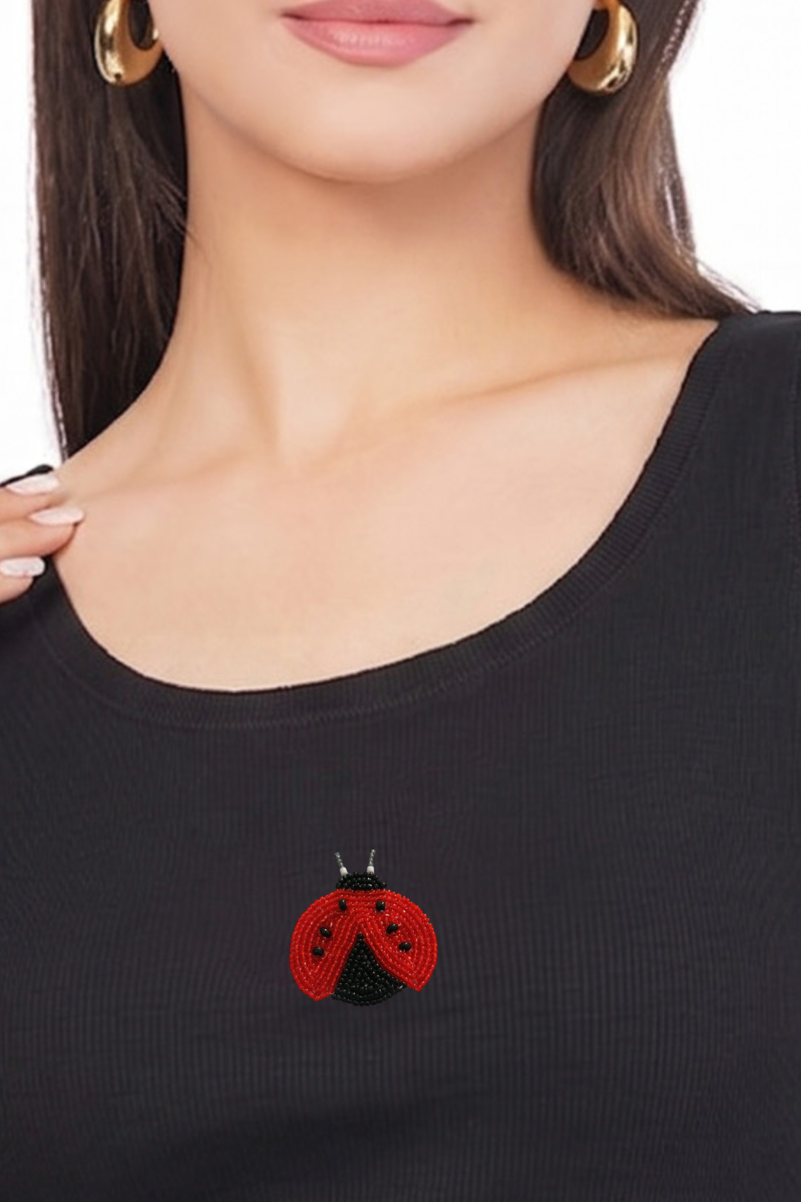 Women's Black Ladybug Beadwork Sleeveless Tank To