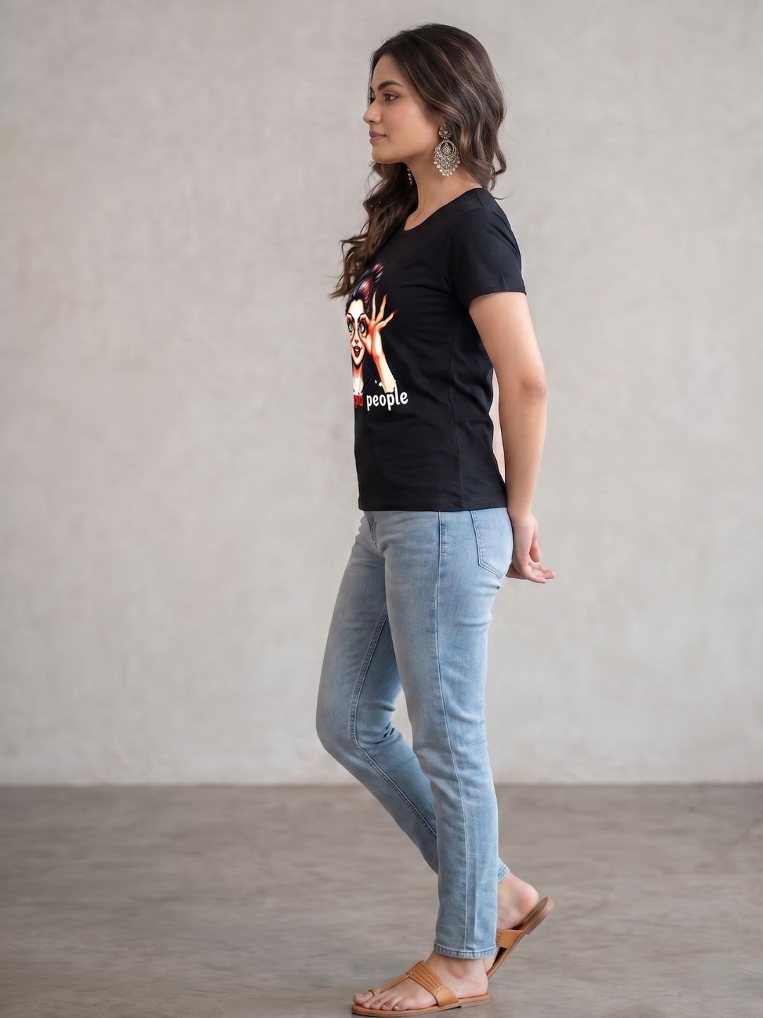 Black "I See Stupid People" Graphic Printed Cotton T-Shirt for Women CherryPop