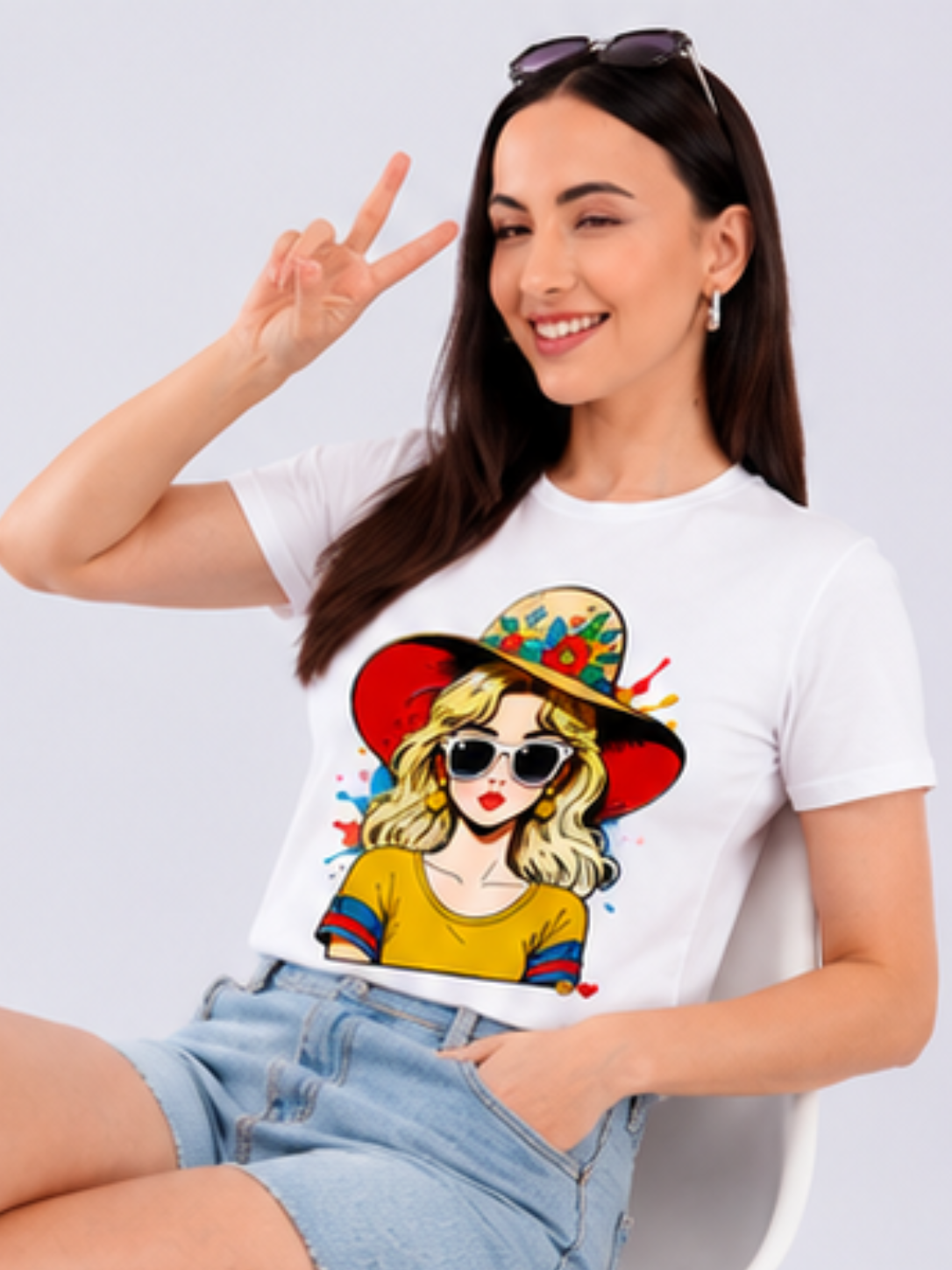 White Summer Chic Girl Graphic Printed Cotton T-Shirt for Women CherryPop