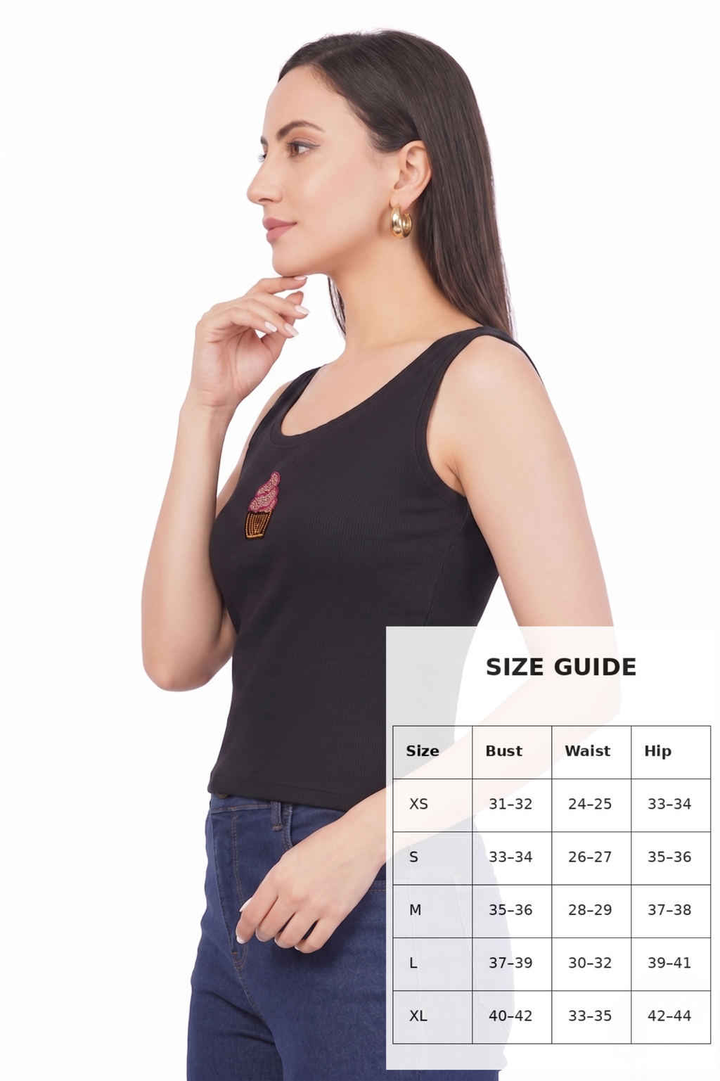 Women's Black Cupcake Beadwork Sleeveless Tank Top