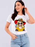 White Summer Chic Girl Graphic Printed Cotton T-Shirt for Women CherryPop