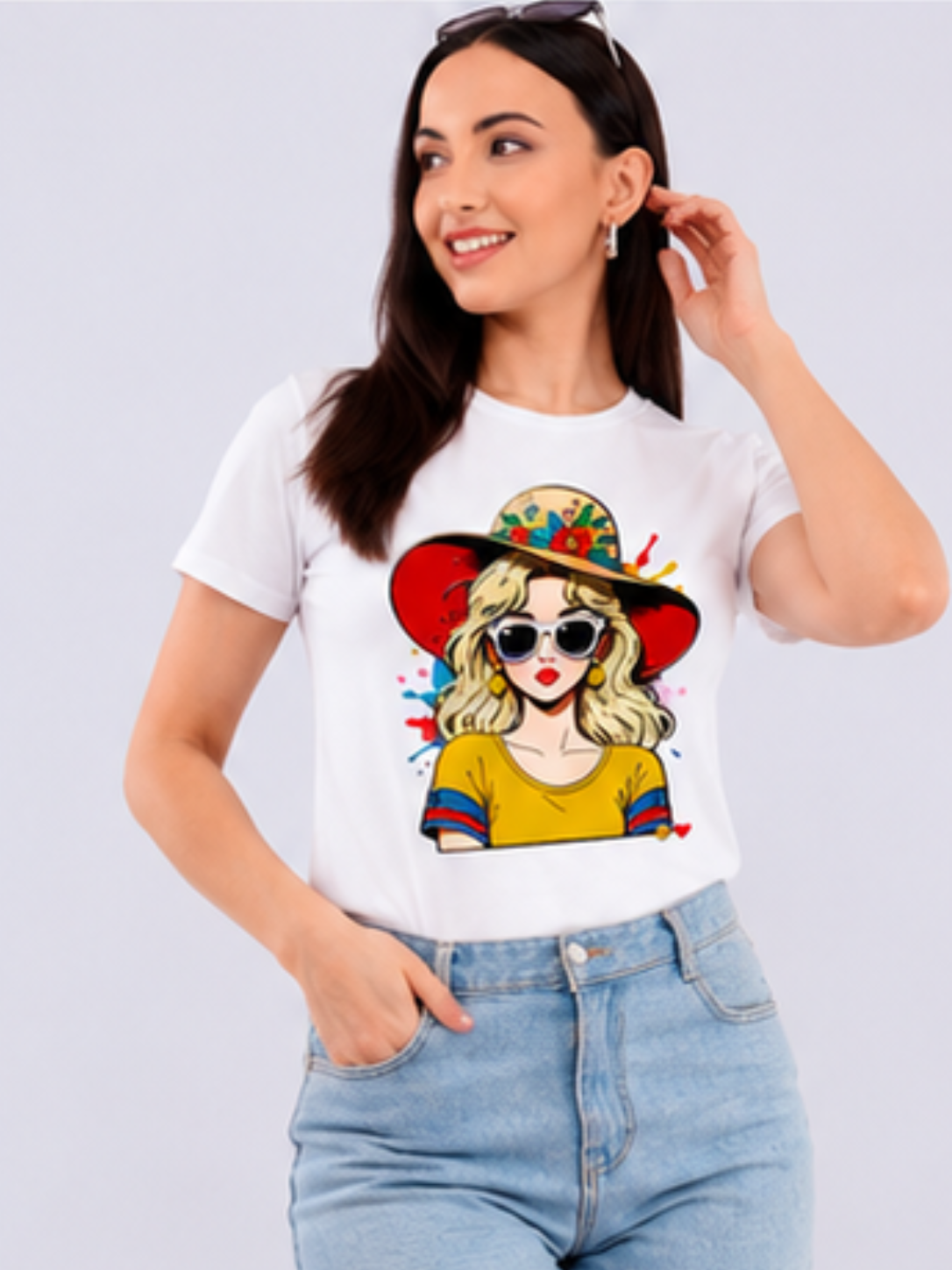 White Summer Chic Girl Graphic Printed Cotton T-Shirt for Women CherryPop