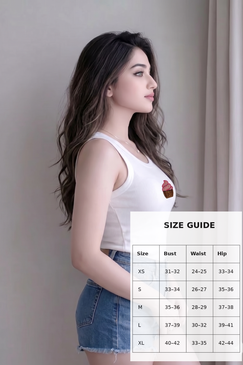 Women's White Cupcake Beadwork Sleeveless Tank Top