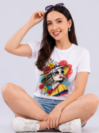 White Floral Summer Girl Graphic Printed Cotton T-Shirt for Women CherryPop