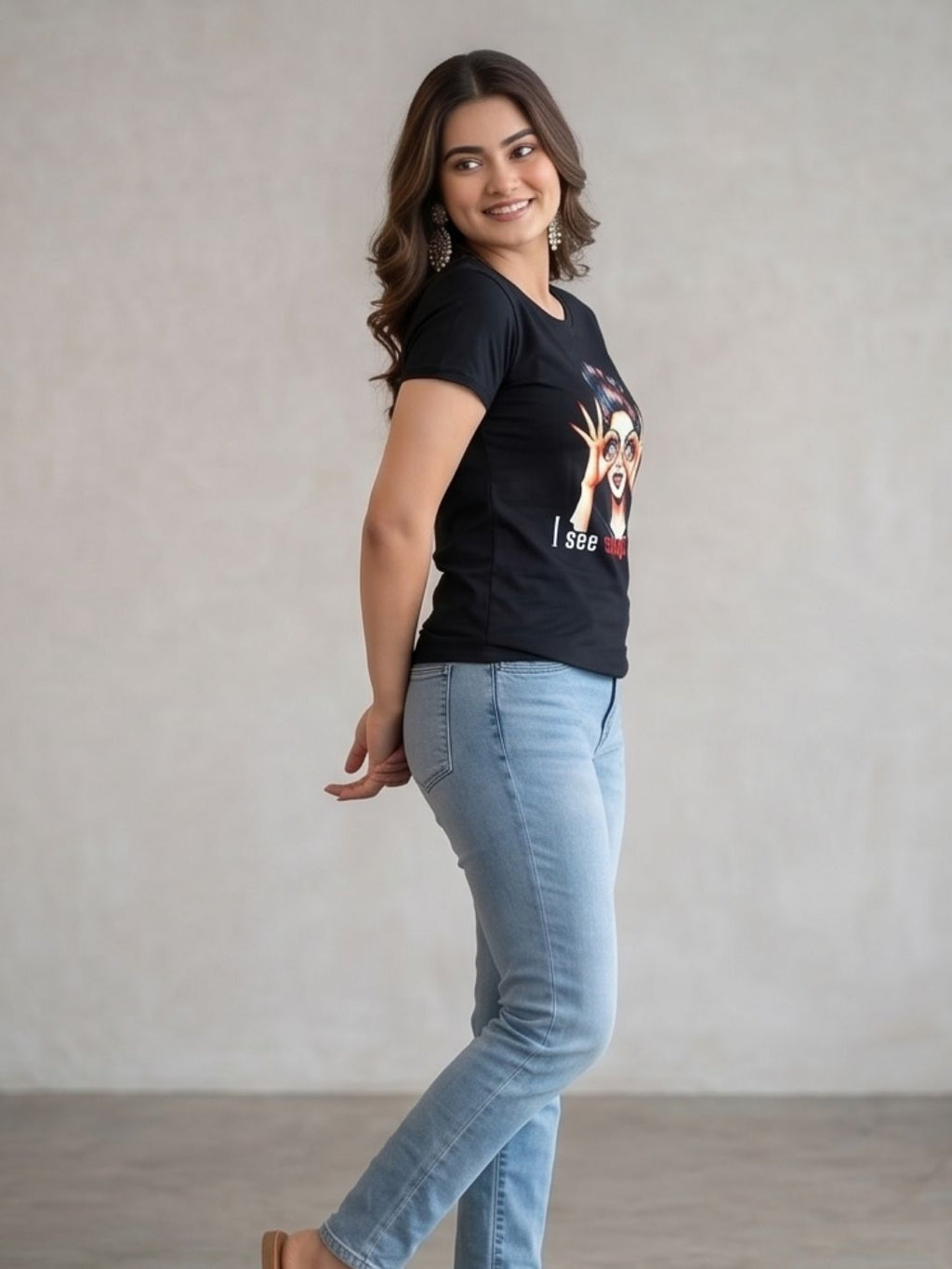 Black "I See Stupid People" Graphic Printed Cotton T-Shirt for Women CherryPop