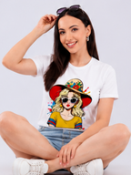 White Summer Chic Girl Graphic Printed Cotton T-Shirt for Women CherryPop