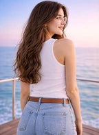 Women's cotton ribbed tank top featuring a handcrafted red chili pepper beaded motif by CherryPop.
