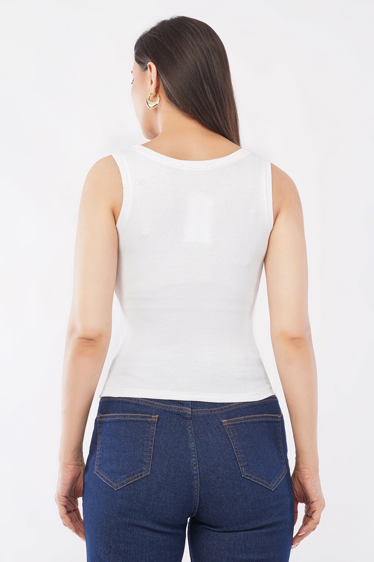 Women's white cotton ribbed tank top featuring a handcrafted cherry beaded motif by CherryPop.