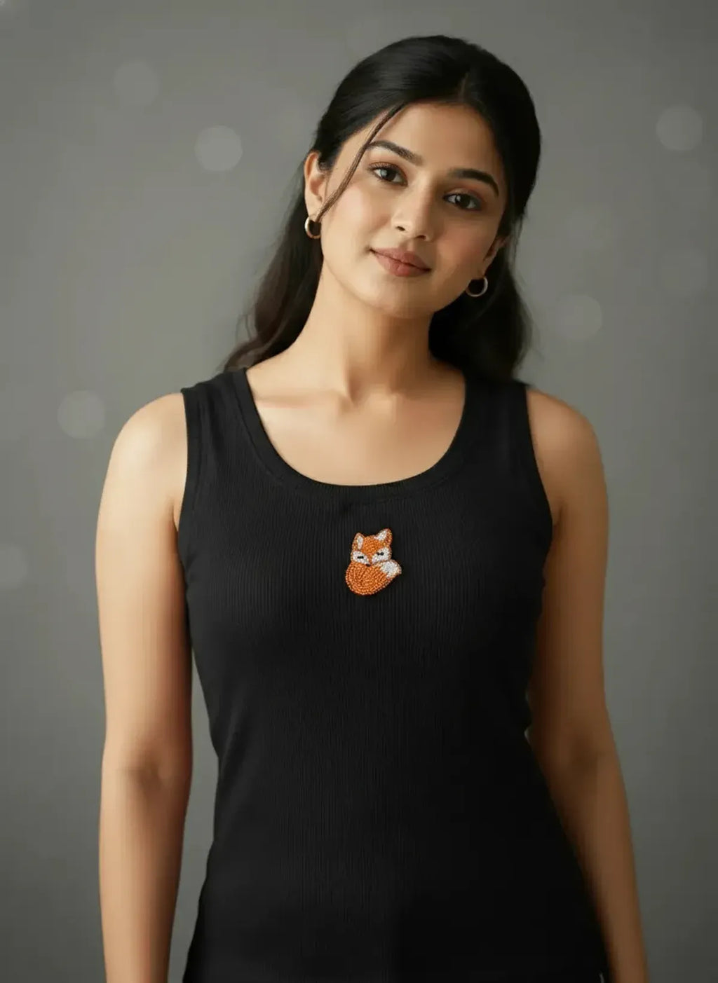 CherryPop Fox Handcrafted Cotton Rib Tank Top – Black