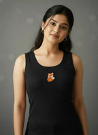 CherryPop Fox Handcrafted Cotton Rib Tank Top – Black