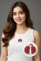 White Cotton Pomegranate Beaded Rib Tank Top for Women