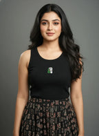 CherryPop Women's Cotton Ribbed Tank Top with Handmade Beaded Artwork