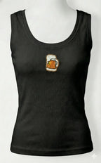 CherryPop Beer Mug Hand-Beaded Rib Tank Top for Women – Black Cotton