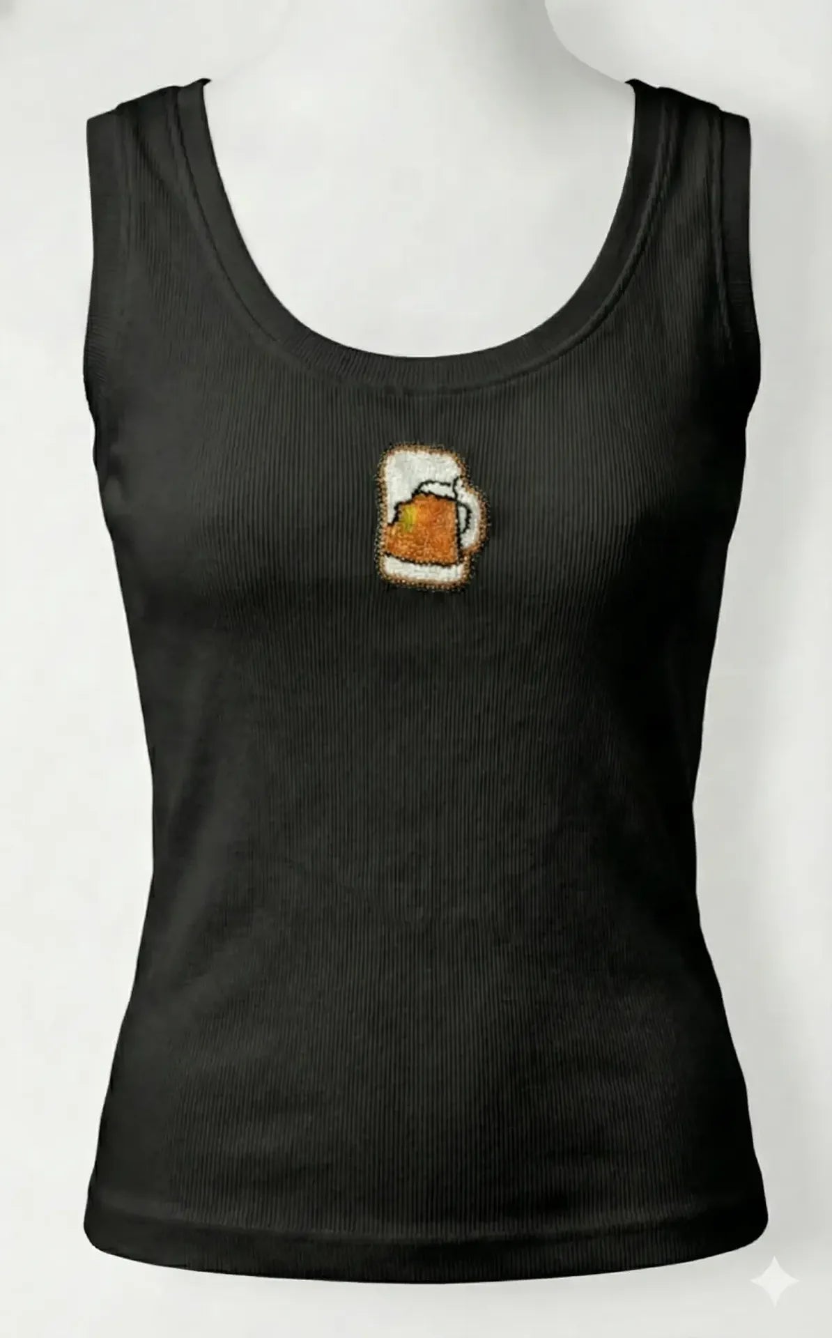 CherryPop Beer Mug Hand-Beaded Rib Tank Top for Women – Black Cotton
