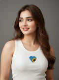 Women's White Rib Tank with Sunflower Heart Beadwork