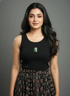Women's Black Rib Tank with Artisan Beaded Artwork