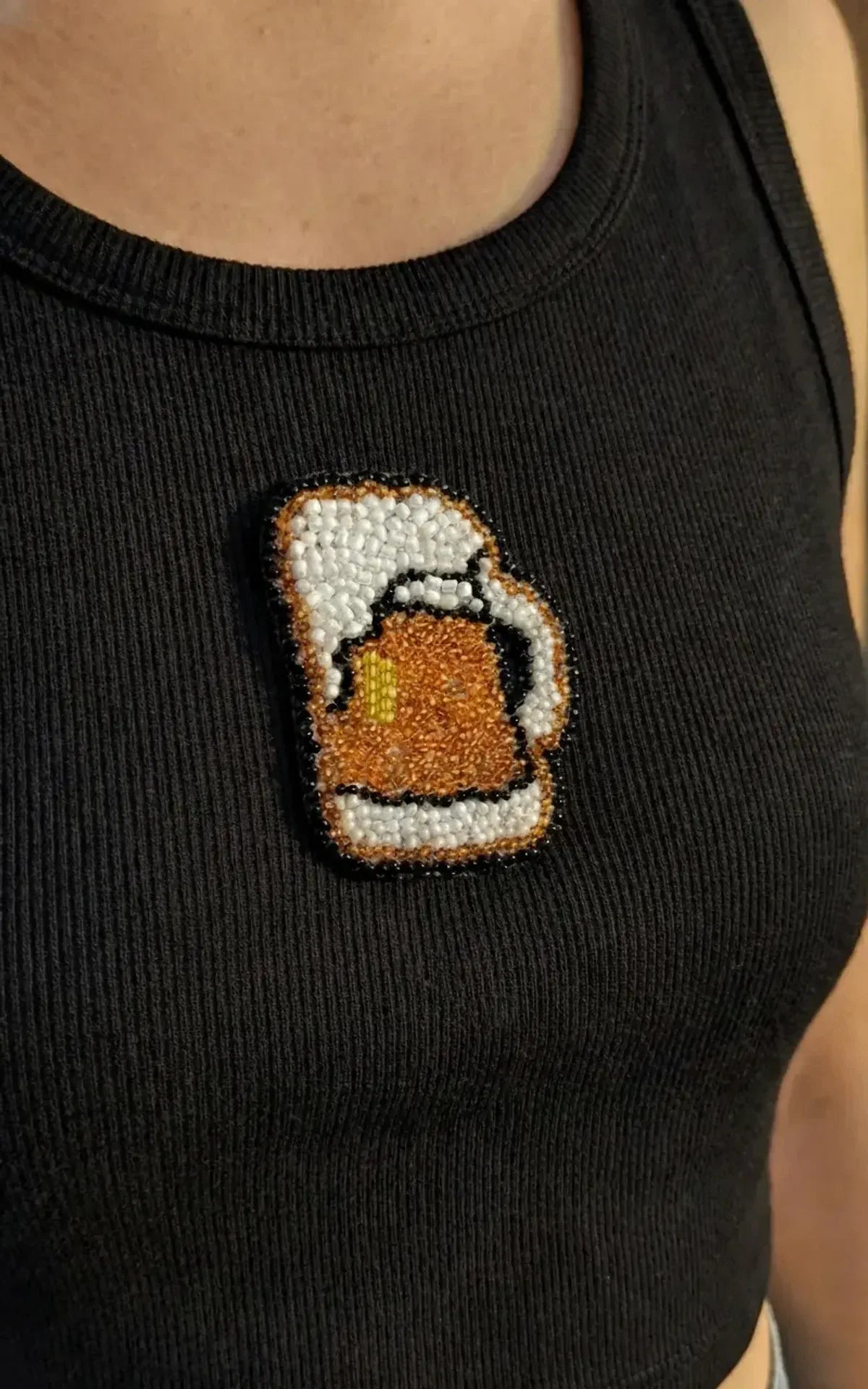 CherryPop Beer Mug Hand-Beaded Rib Tank Top for Women – Black Cotton