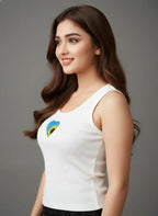 Women's White Rib Tank with Sunflower Heart Beadwork