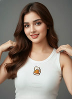 Women's White Rib Tank with Beer Mug Beadwork