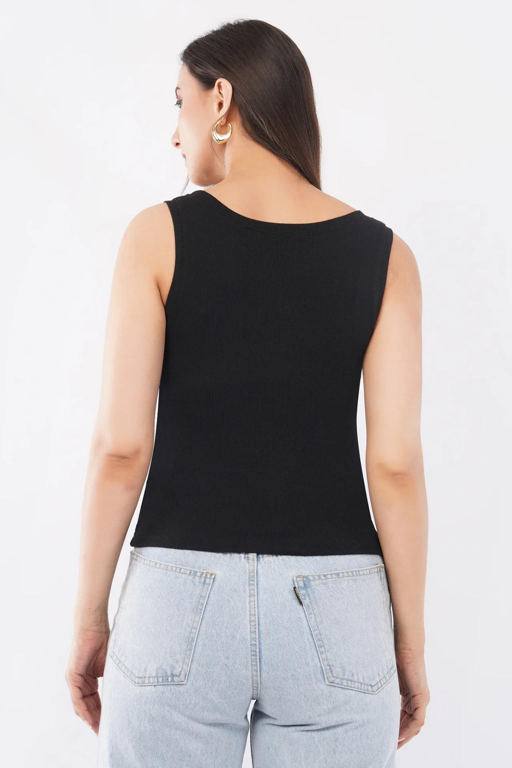 Women's black cotton rib tank top featuring a hand-beaded noodle bowl motif by CherryPop.