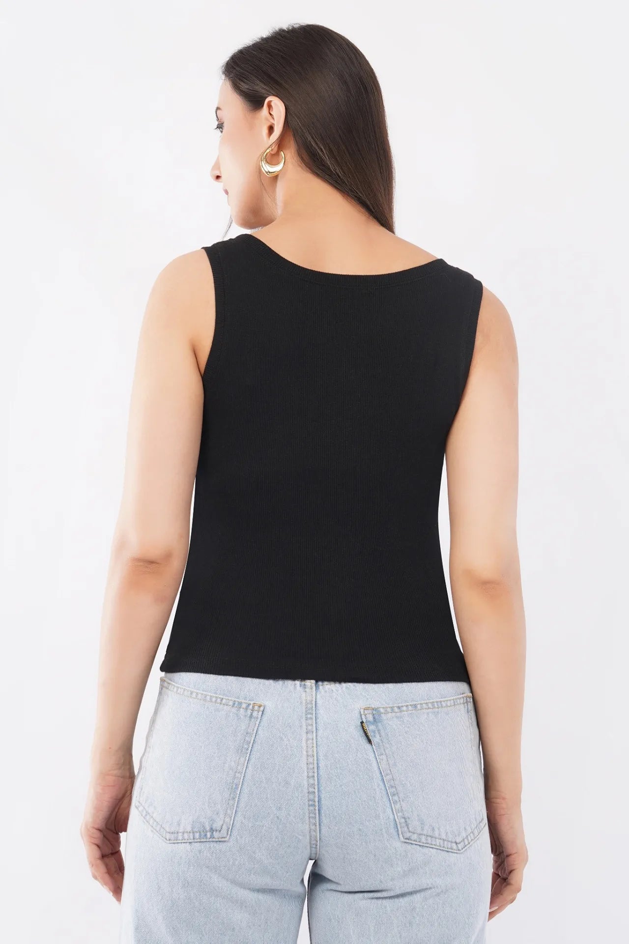 Women's black cotton rib tank top featuring a hand-beaded noodle bowl motif by CherryPop.
