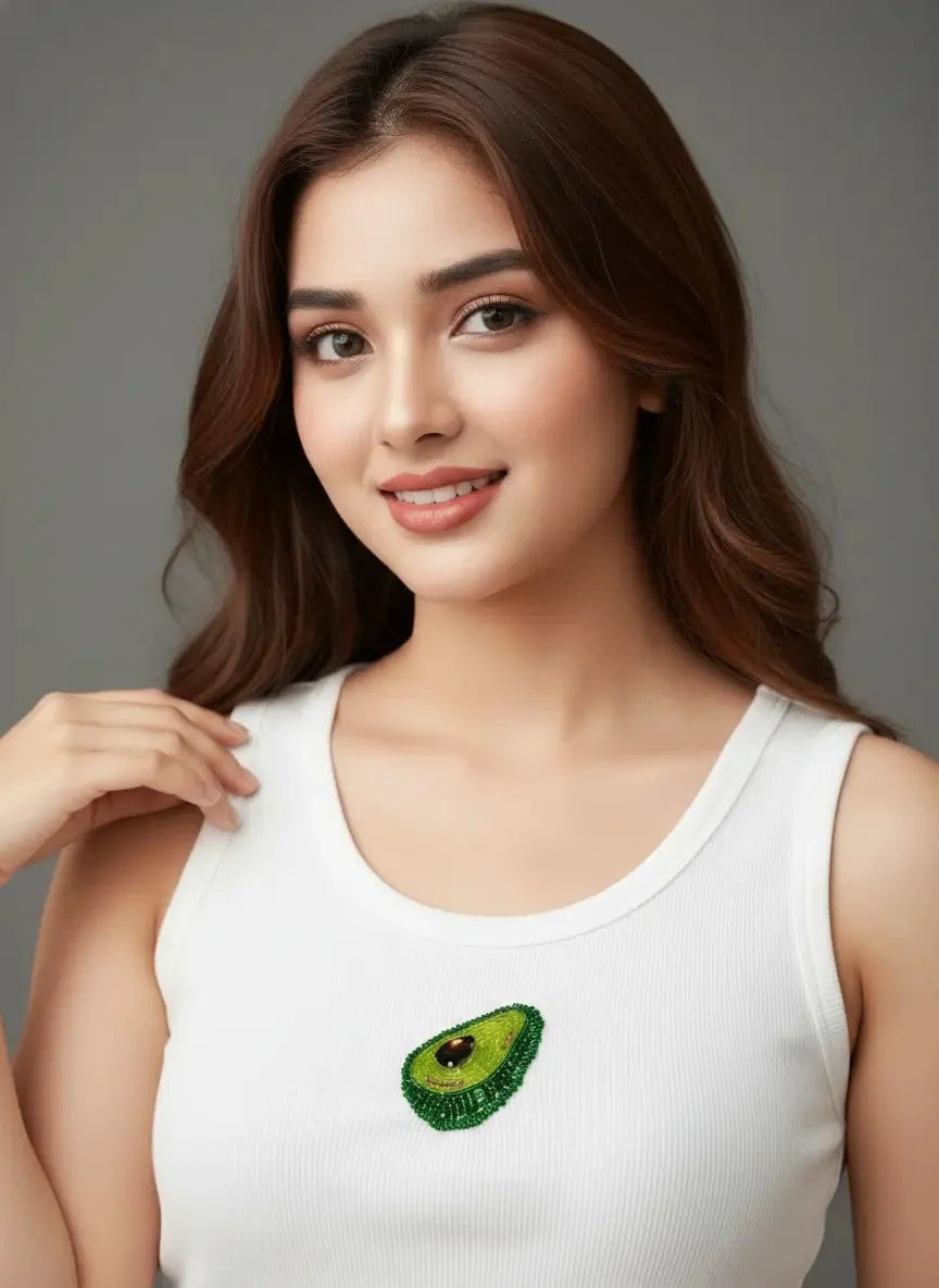 Women's Avocado Beadwork Sleeveless Rib Tank Top