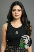 Women's Black Rib Tank with Artisan Beaded Artwork